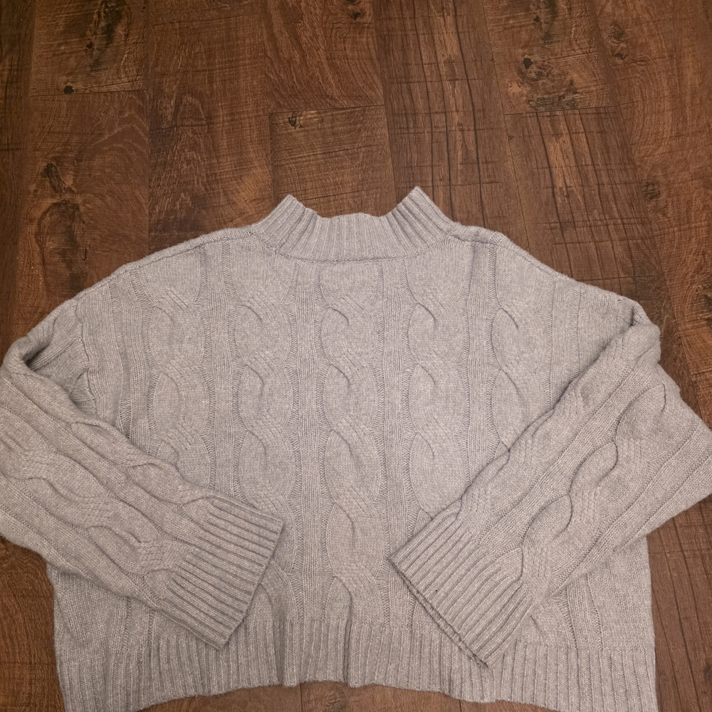 Gray Cropped Cable Knit Women's Sweater